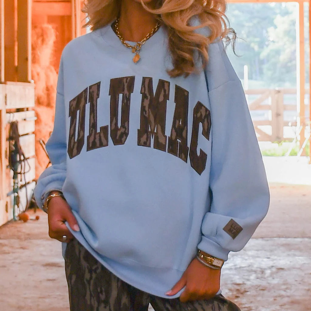Lulu Mac mossy oak bottomland light blue sweatshirt