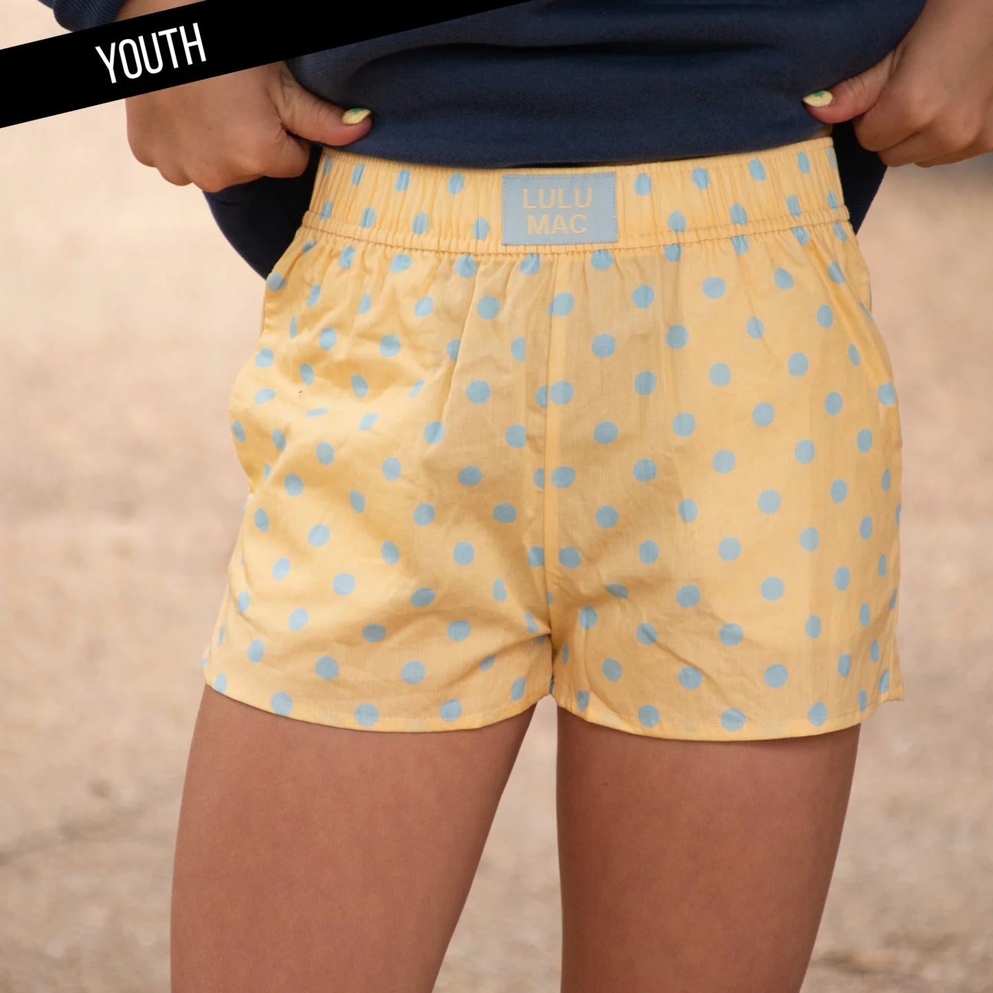 Lulu Mac youth butter/light blue polka dot shorts