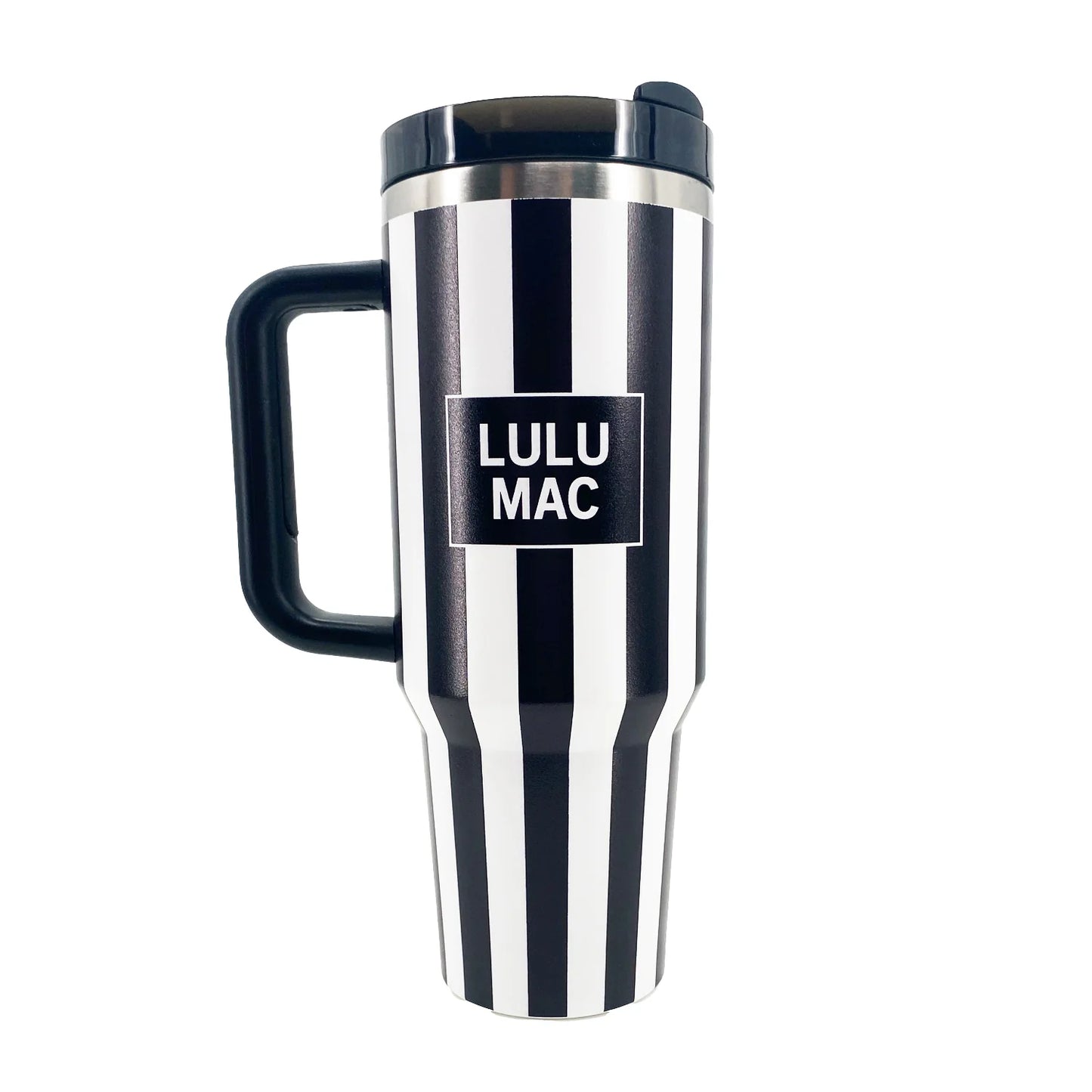 Lulu Mac black and white stripe tumbler