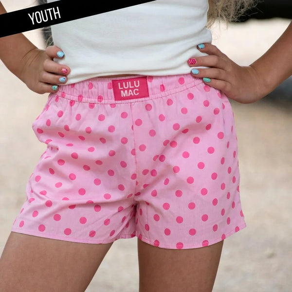 Lulu Mac youth light pink/hot pink polka dot shorts