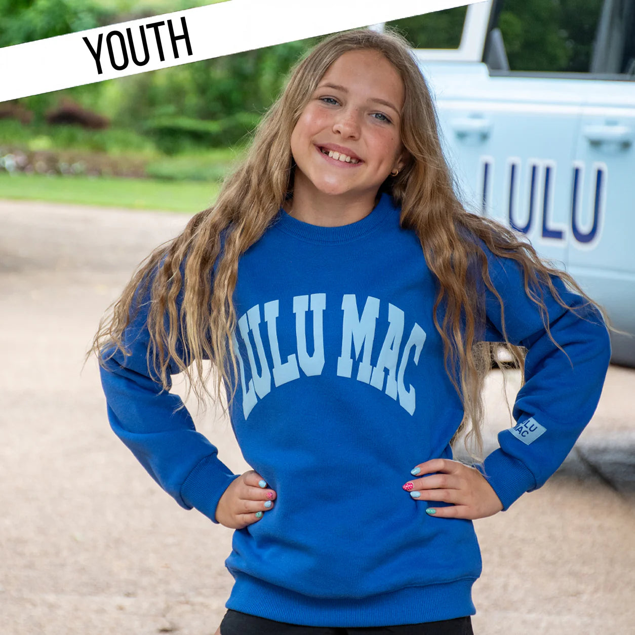 Lulu Mac youth royal/light blue puff sweatshirt