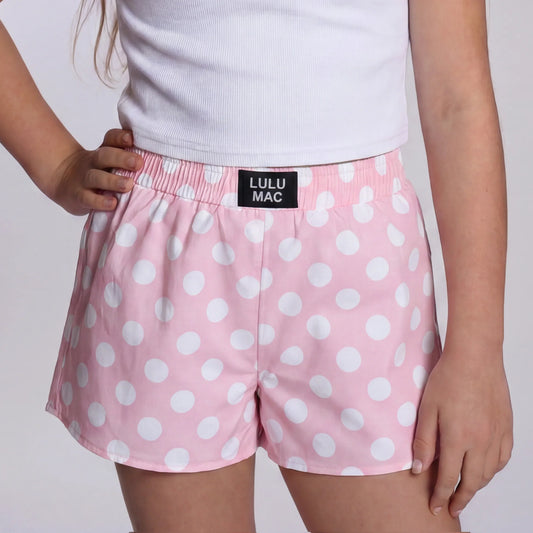 Lulu Mac youth light pink polka dot shorts