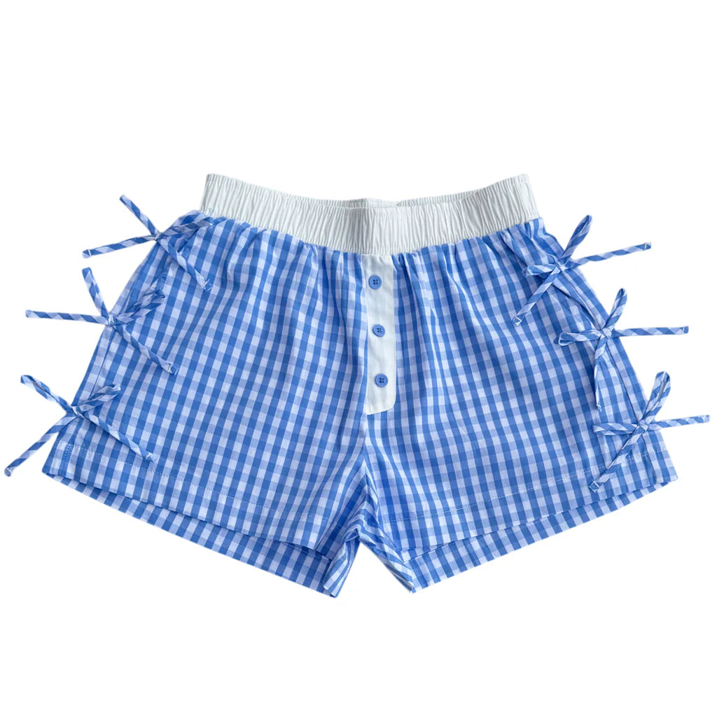 Lulu Mac blue button string gingham shorts