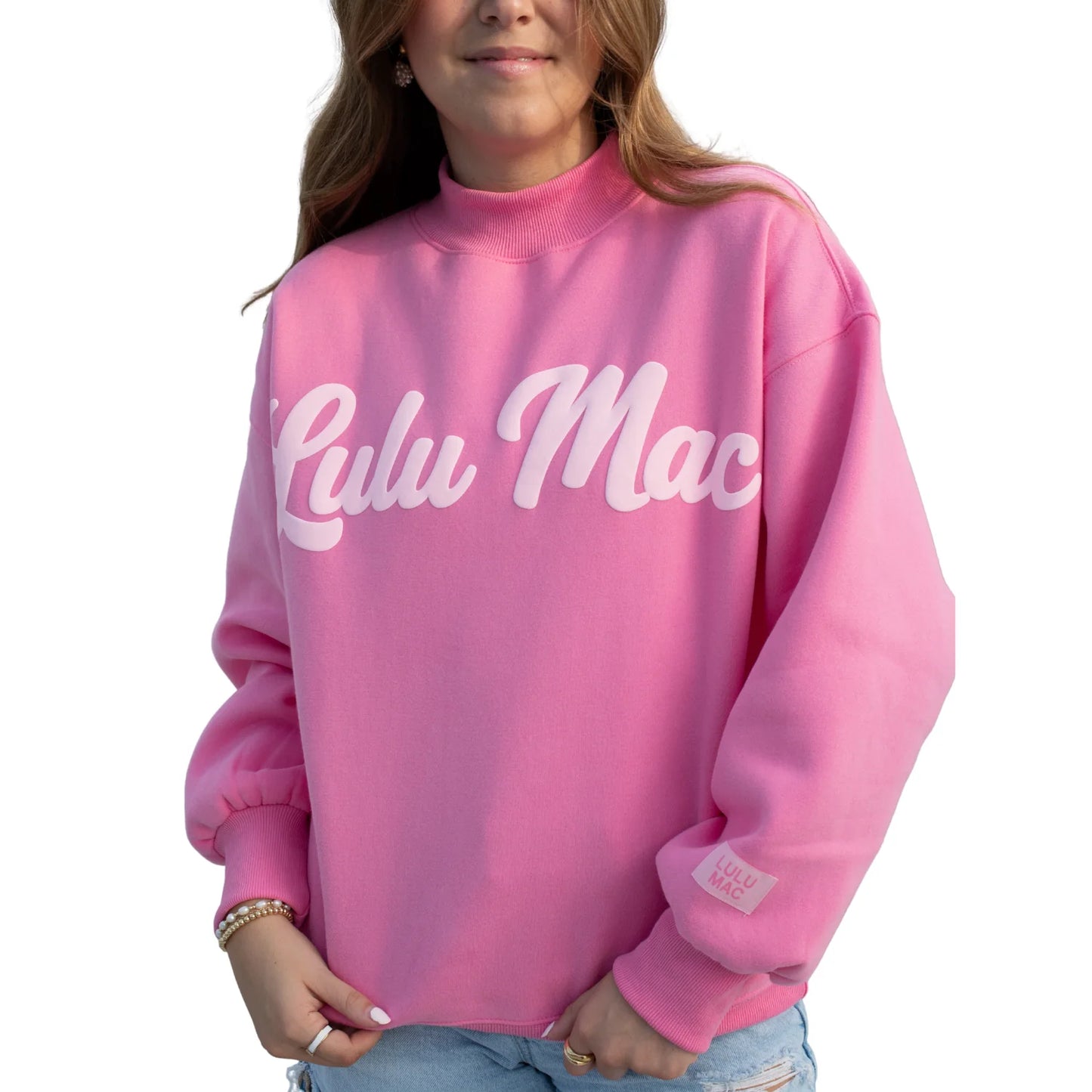 Lulu Mac Script mock neck pink with light pink