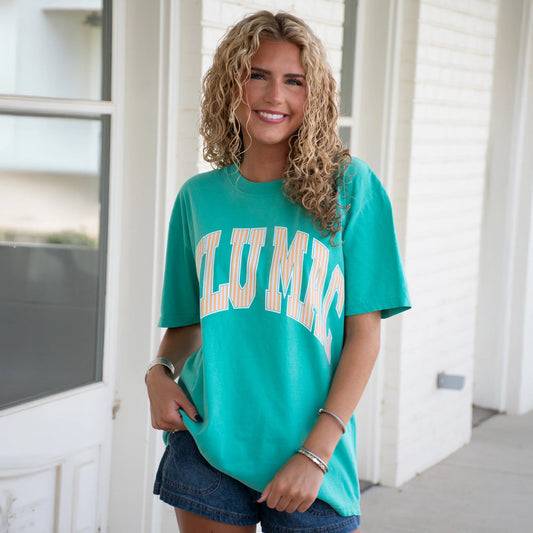 Lulu Mac green with orange stripe