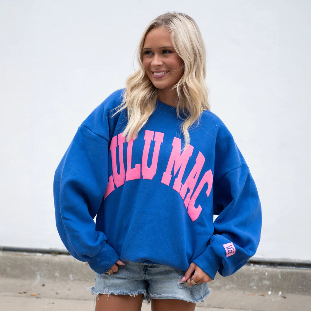Lulu Mac Royal with Pink Puff Sweatshirt