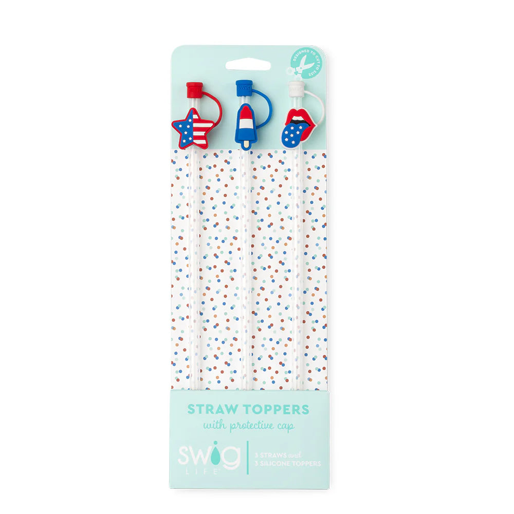 Swig All American 3 Straw Toppers and 3 Reusable Straws