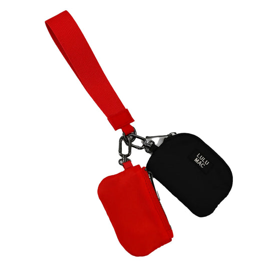 Lulu Mac red and black double pouch wristlet