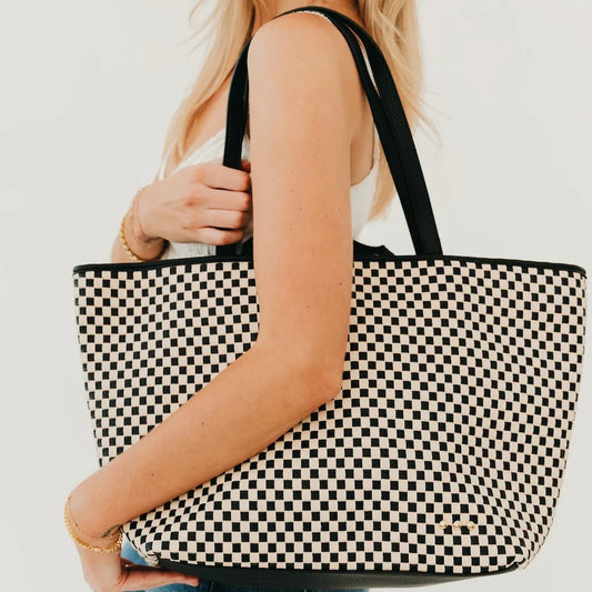 Pretty Simple Woven Tiffany Organizer Tote Checkered Black