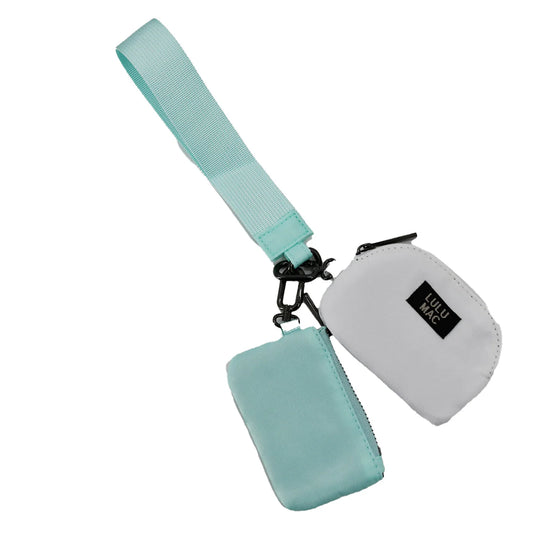 Lulu Mac mint and white double pouch wristlet