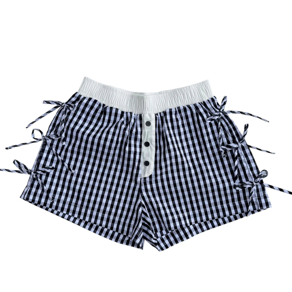 Lulu Mac black button string gingham shorts