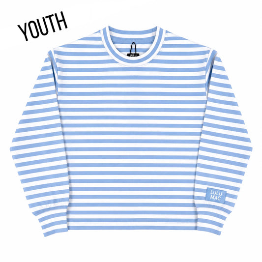 Lulu Mac youth light blue knit stripe long sleeve