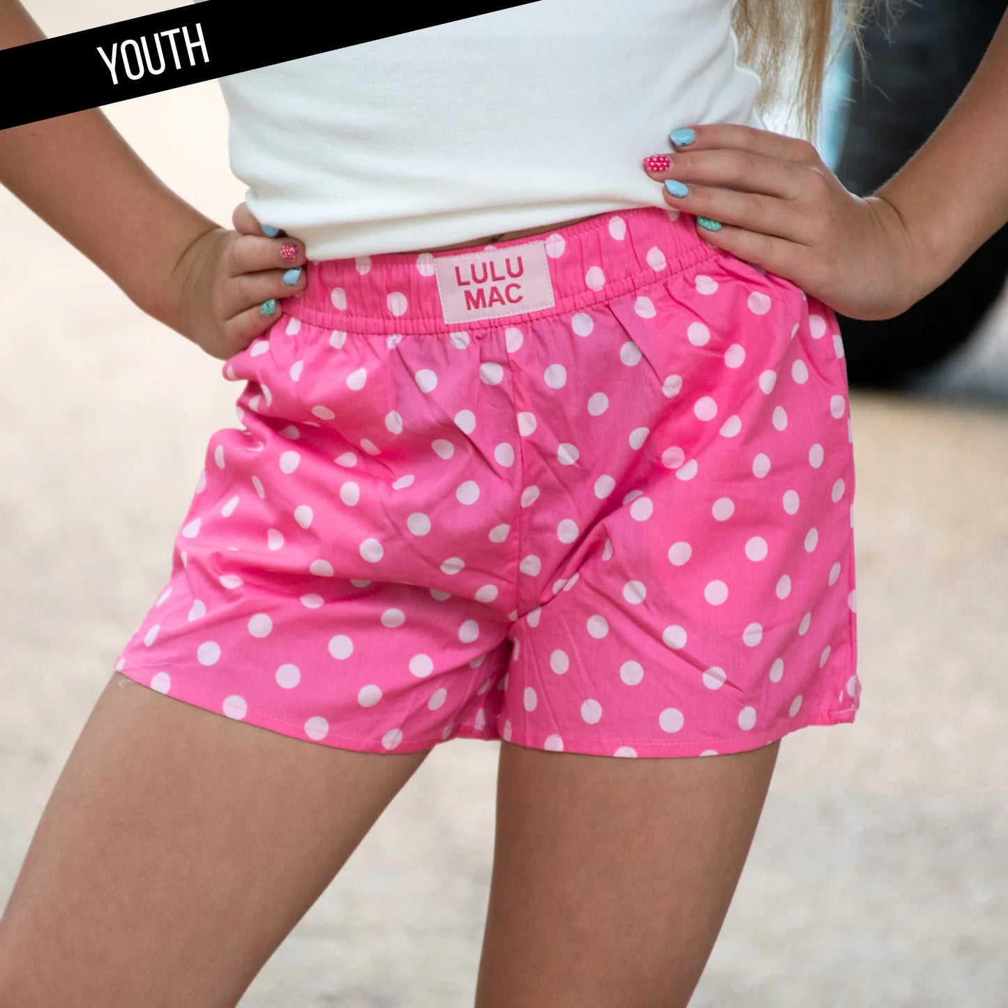 Lulu Mac youth hot pink/light pink polka dot shorts