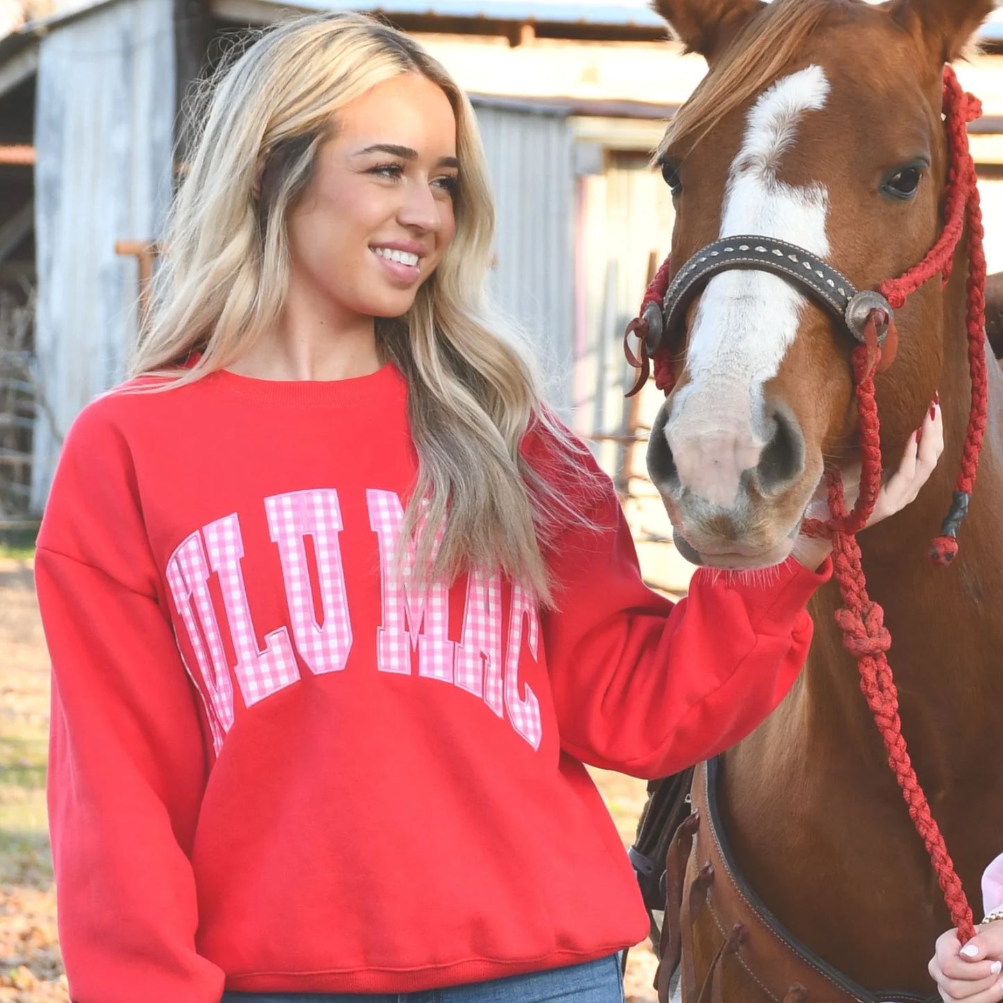 Lulu Mac red with pink gingham check sweatshirt