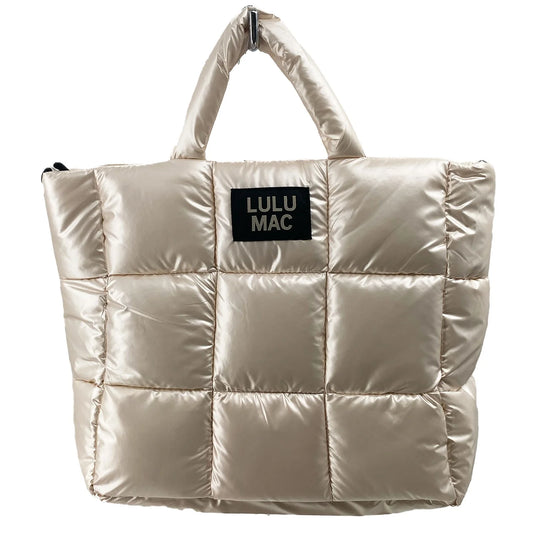 Lulu Mac large puffer metallic handbag off-white