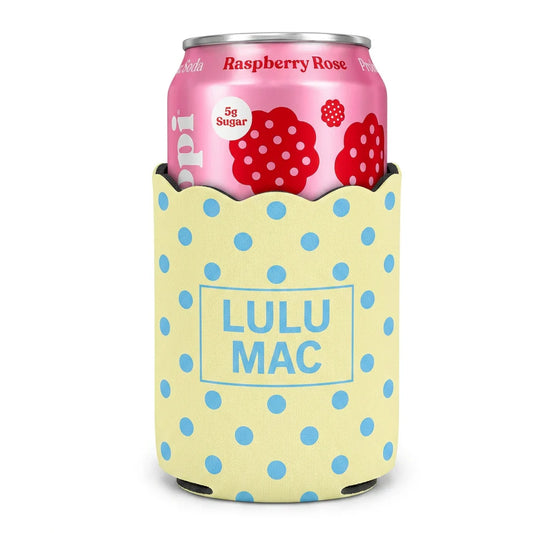 Lulu Mac yellow/light blue polka dot koozie