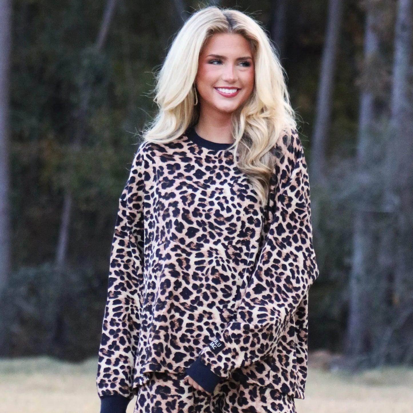 Lulu Mac leopard waffle top long sleeve