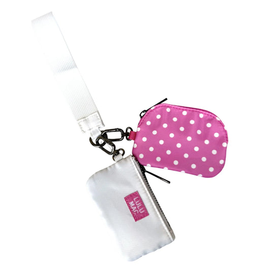 Lulu Mac hot pink and white dot wristlet