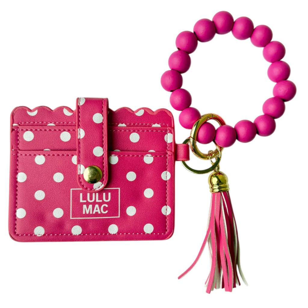 Lulu Mac hot pink/white polka dot keychain