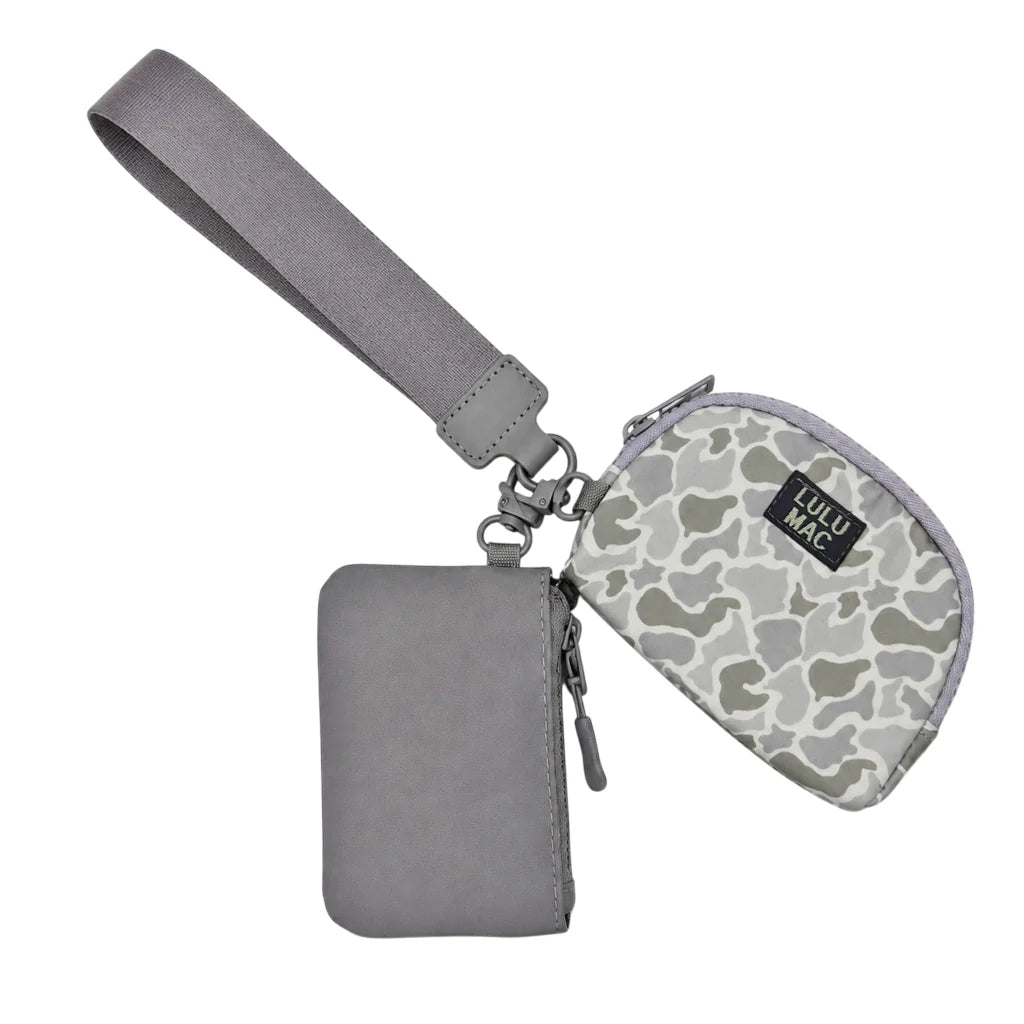 Lulu Mac Gray and Camo Double Pouch Wristlet