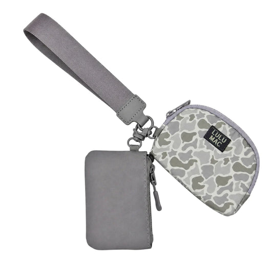 Lulu Mac Gray and Camo Double Pouch Wristlet