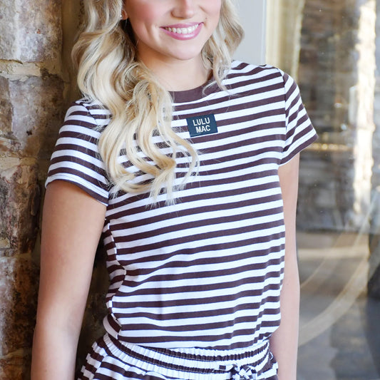 Lulu Mac babydoll brown and white stripe short sleeve