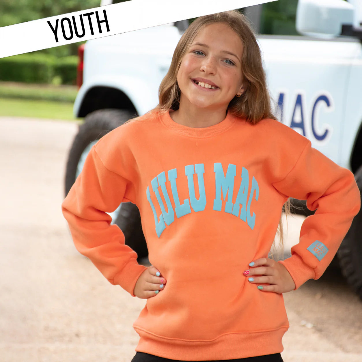 Lulu Mac youth orange/blue puff sweatshirt