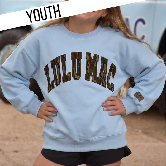 Lulu Mac youth mossy oak light blue sweatshirt
