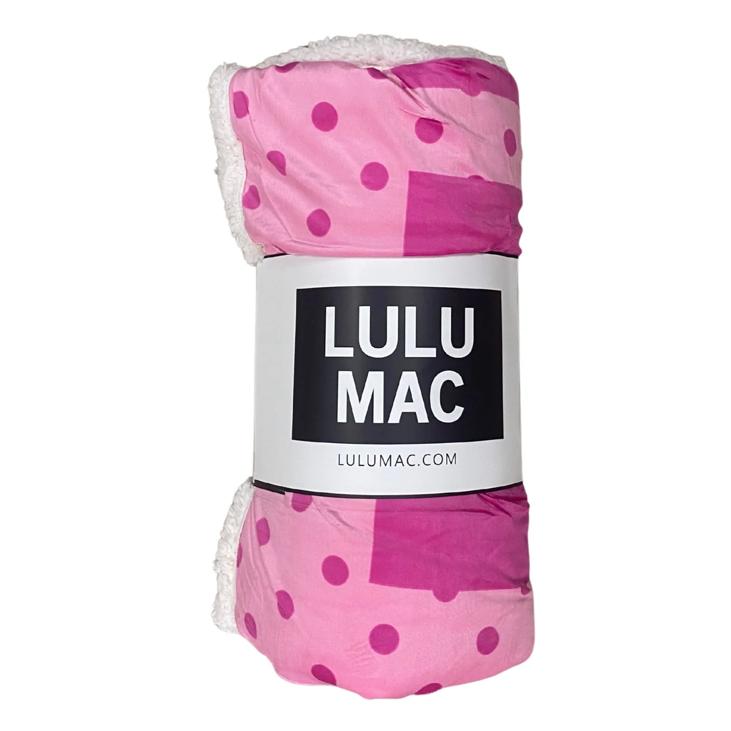 Lulu Mac light pink blanket with hot pink dots